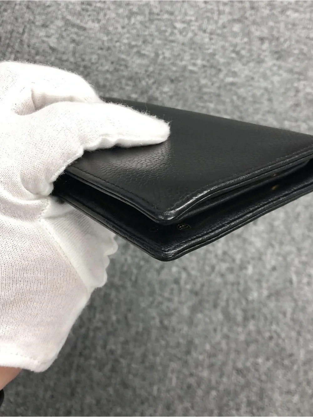 CHANEL Black Caviar Leather Long Wallet with Embossed CC